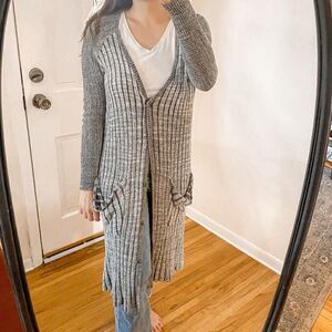 Free People Shadow Stripe Long Cardigan Sweater Grey S